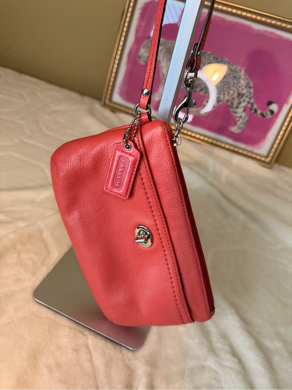 Coach Coral Pebble Leather Wristlet